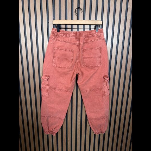Free People Trousers Small Womens Coral Pink Joggers Twill Cargo Stretch Wasit - Picture 2 of 9
